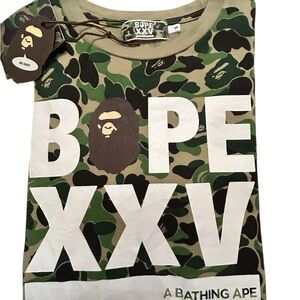 Bape Green Camo Tee with Bold Logo